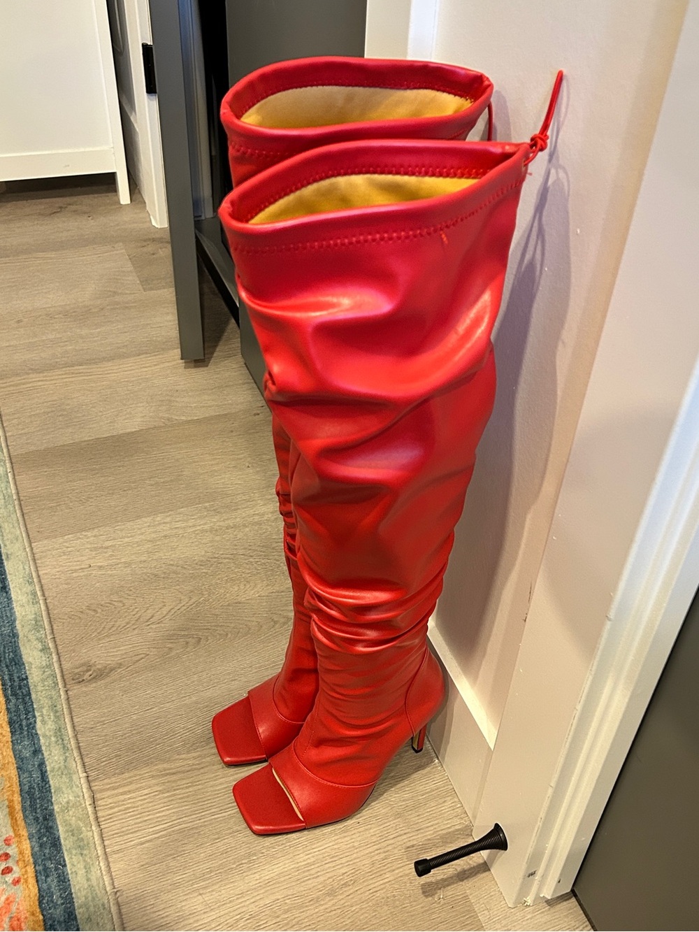 Red Open Toe Thigh High Over the Knee Stiletto Boots EU 39 / 8.5–9 - Picture 3 of 10